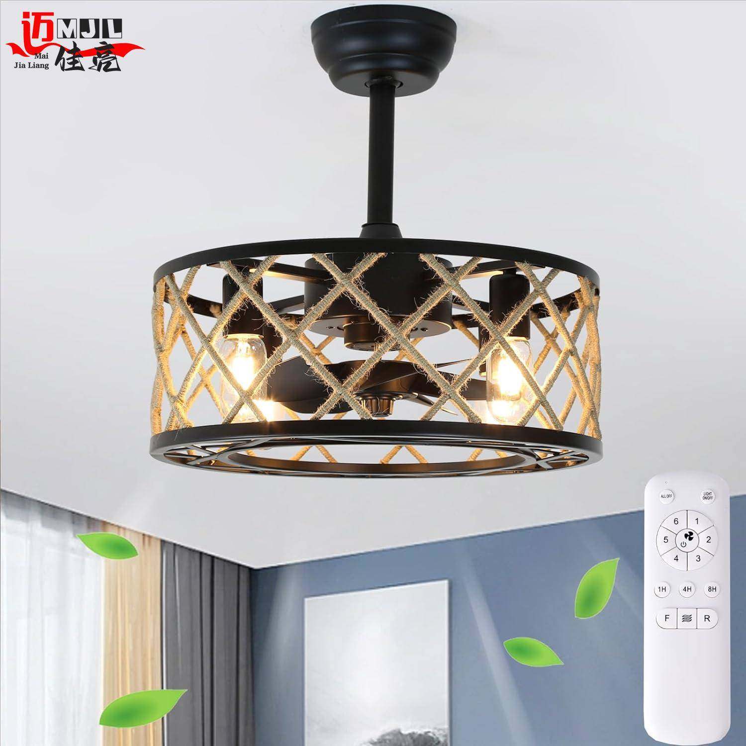 跨境美式工业风吊扇灯麻绳马餐厅卧室隐无品牌/形乡村古静音亚复,淘宝优惠券,粉丝福利购,淘宝优惠卷