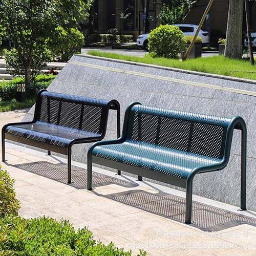 户外园长公椅篮场金属室外长条凳铁艺小广场双人防区水防球LC-021 - 图1