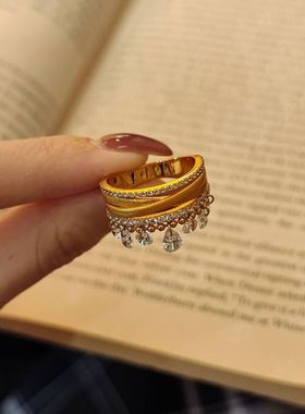 S925银镀金色三臂灵动豪镶拉丝