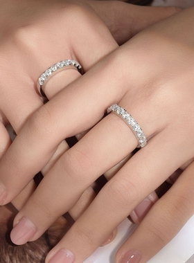 澄一S925银镀18k金镶莫桑钻经典百搭排戒女士结婚戒指赠刻字