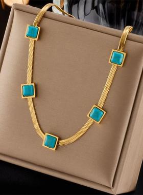 women necklace stainless steel blue faux snake gold choker