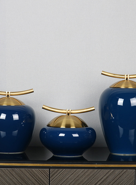 新中式陶瓷储物罐摆件玄关客厅茶室酒店样板房间家居软装工艺饰品