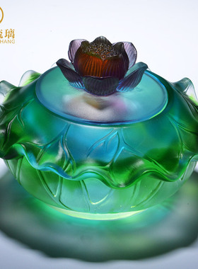 琉璃荷花聚宝盆摆件风水招财聚财玄关钥匙收纳存钱罐成人家装摆设