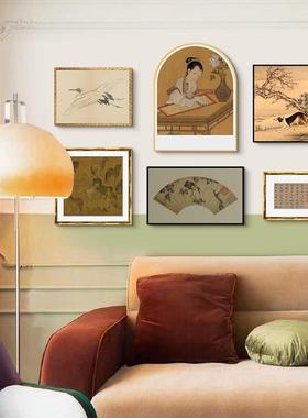 新中式中古客厅书房复古艺术装饰画法式中国风组合茶楼挂画百马图