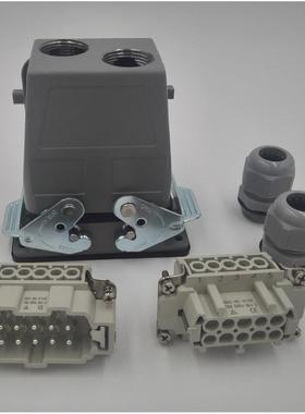 直销重载连接器航空插头连接器10芯双出线口矩形插头