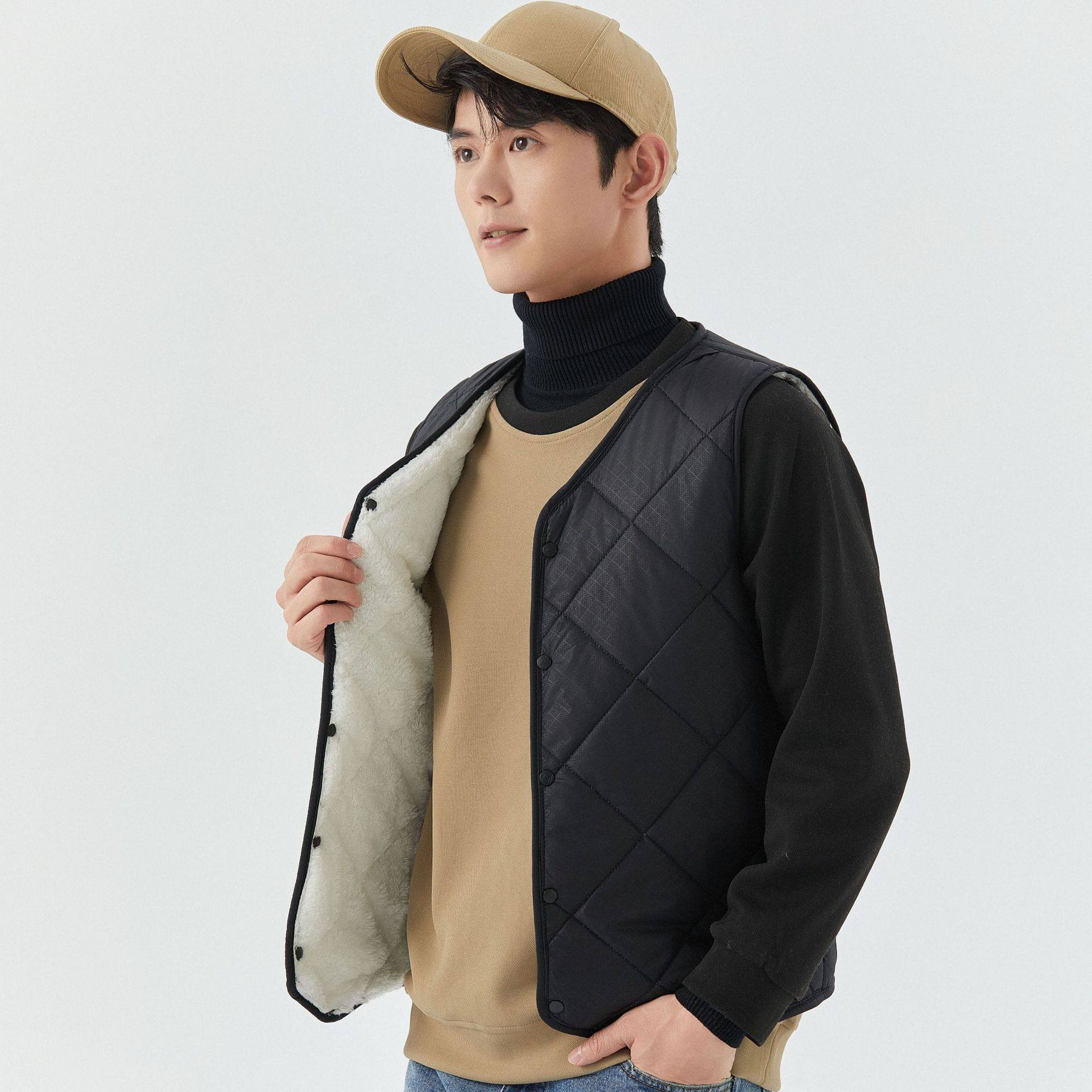 衫宣男士羊羔绒秋冬短款男士背心菱形加绒保暖毛西装尖角马甲2162,淘宝优惠券,粉丝福利购,淘宝优惠卷