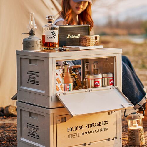 户外露营收纳箱侧开门野营木盖折叠箱车载后备箱储U物箱塑料收纳 - 图1