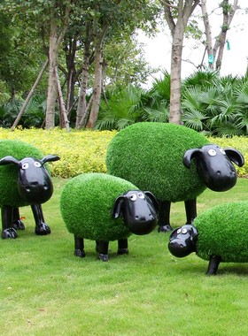 园林景观小品玻璃钢卡通植绒羊雕塑户外公园动物模型草坪装饰摆件