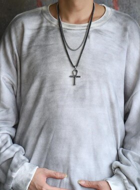 埃及法老守护神阿l努比斯十字架男士项链个性钛钢吊坠朋克挂链长