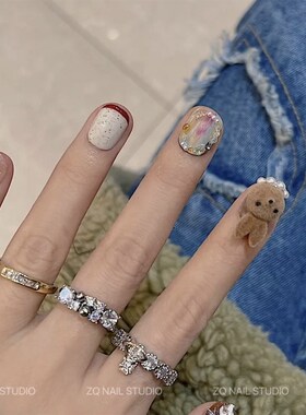 极速Ash美甲纯手工穿戴甲立体兔子蝴蝶结可爱短甲成品指甲贴片牢