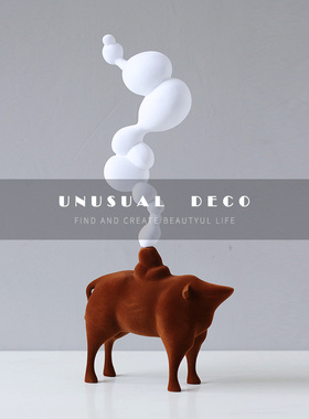 现代植绒抽象牛动物家居软装样板间售楼处卧室客厅玄关创意摆件