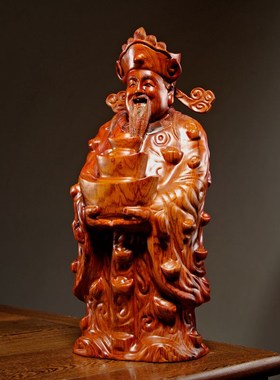 花梨木雕财神爷佛像摆件实木文财神爷家居店铺装饰工艺品摆设