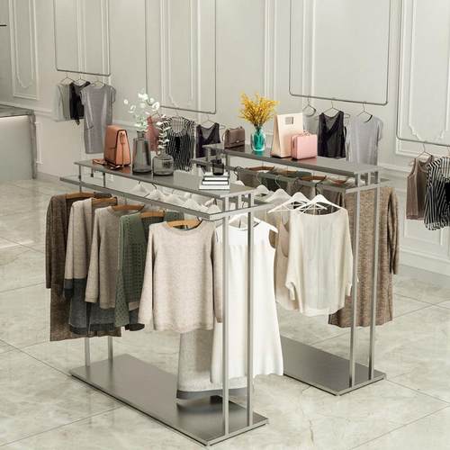 服装店服饰中岛展示架双排落地货架双杠挂衣架女装衣服陈列架 - 图2