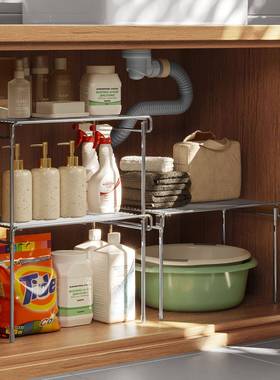 304不锈钢厨房置物架分层架橱柜内储物单层台面放锅架家用