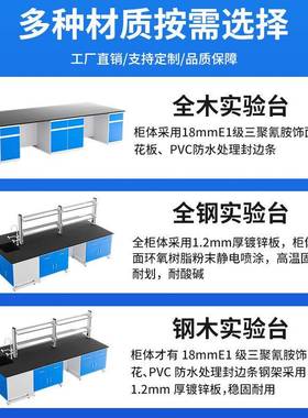 实验室钢木实验台全钢理化板学校试验边台中央操作台化学工作台子