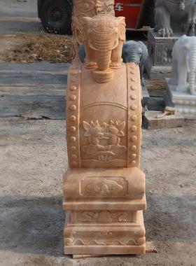 石雕门墩抱鼓石一对天然晚霞红小象石鼓新中式庭院门当石摆件门鼓