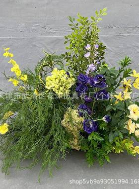 高品质森系黄紫色系成品花艺仿真假花婚礼路引背景挂花迎宾区装饰