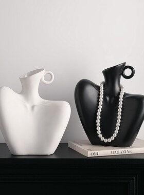 贝汉美陶瓷艺术锁骨花瓶摆件客厅插花小众设计感电视酒柜玄关装饰