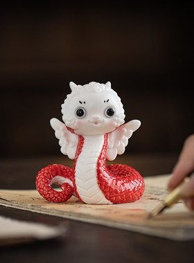 创意生肖蛇年动物小蛇陶瓷工艺品摆件小手办春节公司年会礼品定制