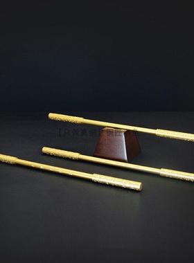 35cm纯铜金箍棒摆件带底座如意金箍棒黄铜定海神针手把件金属棍子