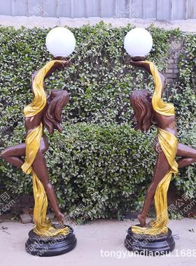 欧式灯人铜雕塑壁灯人物定制跳舞人雕塑摆件bronzelampstatue