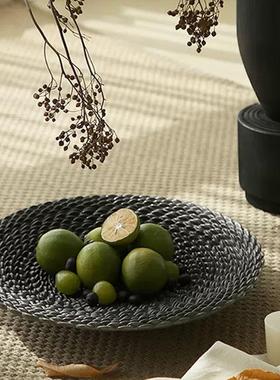 法式中古黑色编织果盘样板间酒店民宿家居茶几桌面装饰品艺术摆件