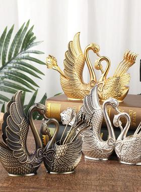 欧式金属咖啡勺家用高档水果勺子叉子套装复古西餐餐具组合叉