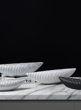 船形贝壳卷荷花瓶花器摆件诧寂风做旧复古电视柜酒柜玄关书柜饰品