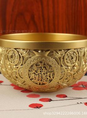 黄铜材质聚宝盆盆百福龙凤金摆件铜聚宝大碗金碗饭碗铜招钱8163财