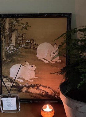 好货新中式古风客厅装饰画餐厅书房茶室挂画梧桐双兔图玄关画动物