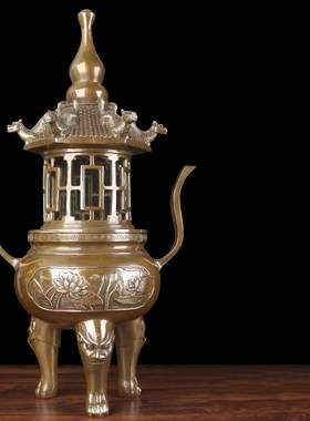 速发铜香炉摆件八铜摆香炉摆件 铜文昌塔炉摆件 铜 龙炉熏件