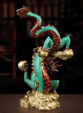 上善若水《财富兴隆》铜龙摆件 招财生肖龙工艺品家居办公室青龙