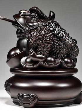 黑檀木雕金蟾摆件三足蟾蜍金蝉招财实木办公家居装饰客厅开业礼品