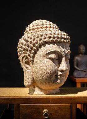 新中式大号慈悲佛头佛首佛像禅意摆件东南亚玄关走廊佛系装饰品