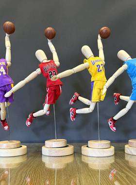 梧棣木人关节灵活可动篮球木人偶摆件木头人偶装饰篮球主题礼品