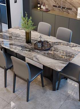 轻奢大理石餐桌现代简约长方形家用餐桌椅组合小户型奥利奥灰饭桌