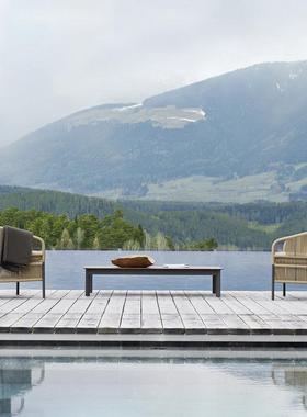 户外藤编沙发阳台组合餐桌椅新中式别墅庭院露台茶几北欧岩板台面