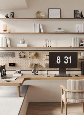 实木转角书桌书架学生家用窗台L型电脑桌飘窗墙角拐角学习桌