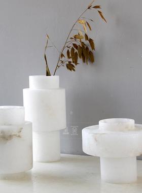 简约轻奢高端天然云石大理石花器花瓶样板间酒店客厅餐厅装饰摆件