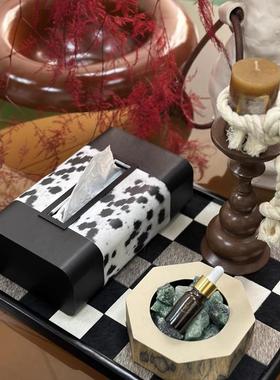 极简斑点纸巾盒轻奢样板间卫生间橙色瓶口杯纸巾盒托盘组合摆件