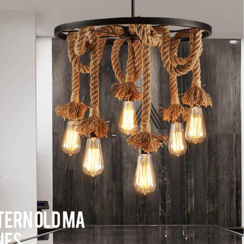 工业风复古灯客厅餐厅简约现代车轮艺术个性卧室创意麻绳灯具吊灯,淘宝优惠券,粉丝福利购,淘宝优惠卷