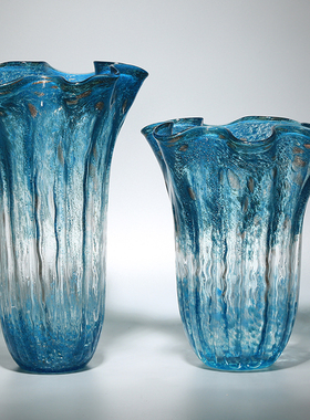 加厚琉璃气泡混彩玻璃水培花瓶果盘客厅玄关餐桌样板房电视柜摆件