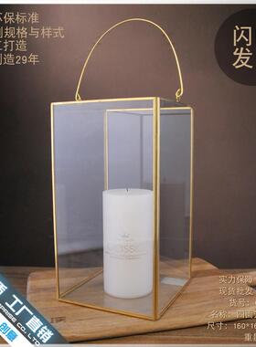 四面方大欧式复古风灯简约铁艺玻璃手提风灯烛台家居装饰摆件