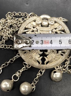 古玩古董杂项收藏大清乾隆年制鲤鱼跳龙门银锁压襟锁特价包邮