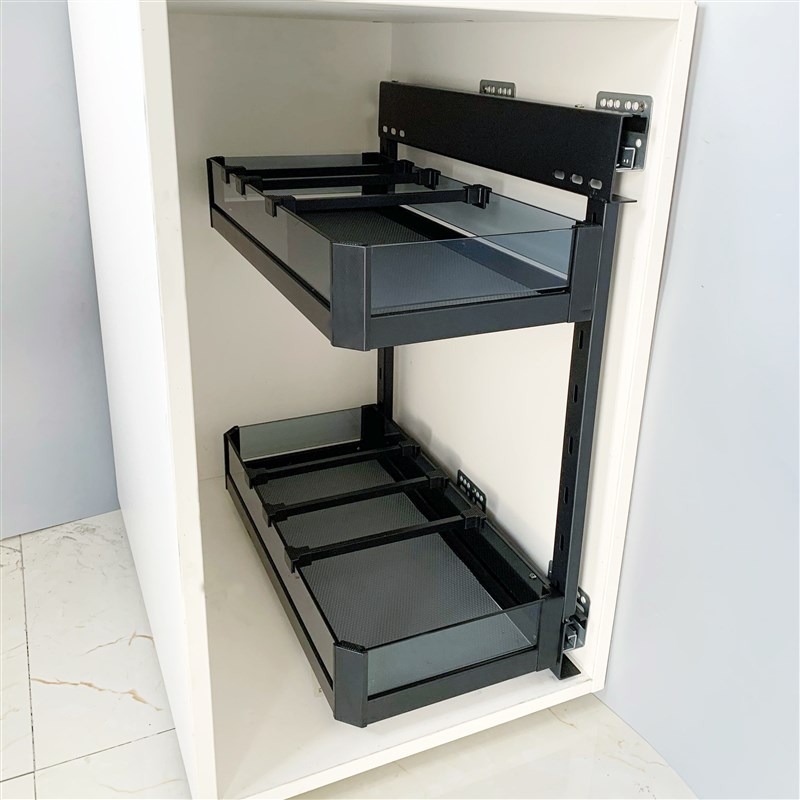 拉篮厨房橱柜200侧装调味篮抽屉式250窄柜调料双层铝合金置物架 - 图2