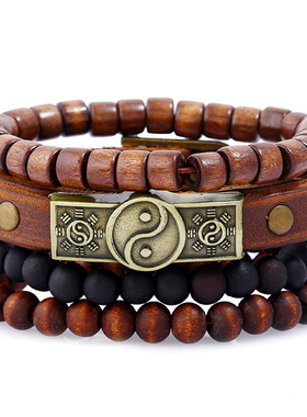 【小文精选青春派】复古小众设计手绳太极八卦民族风合金木串