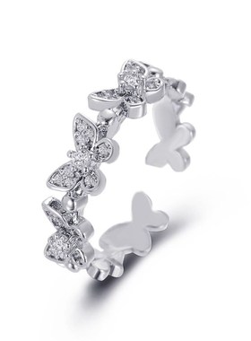 Quick buy full diamond open butterfly ring ins cold wind sim