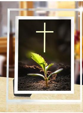 十字架摆台桌面床头柜摆件书架饰品六寸水晶玻璃相框耶诞礼品礼物