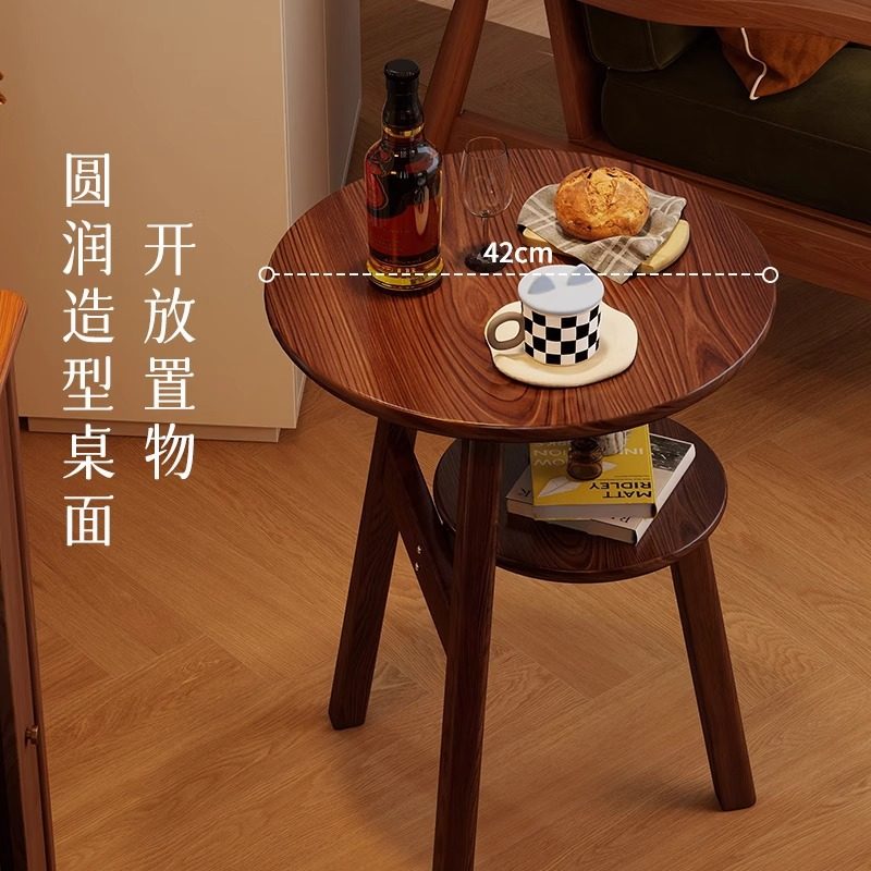 实木双层小圆桌小户型客厅沙发边几阳台复古小茶桌角几卧室床头桌,淘宝优惠券,粉丝福利购,淘宝优惠卷