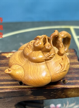崖柏木雕刻寿桃把把壶文玩手把件
